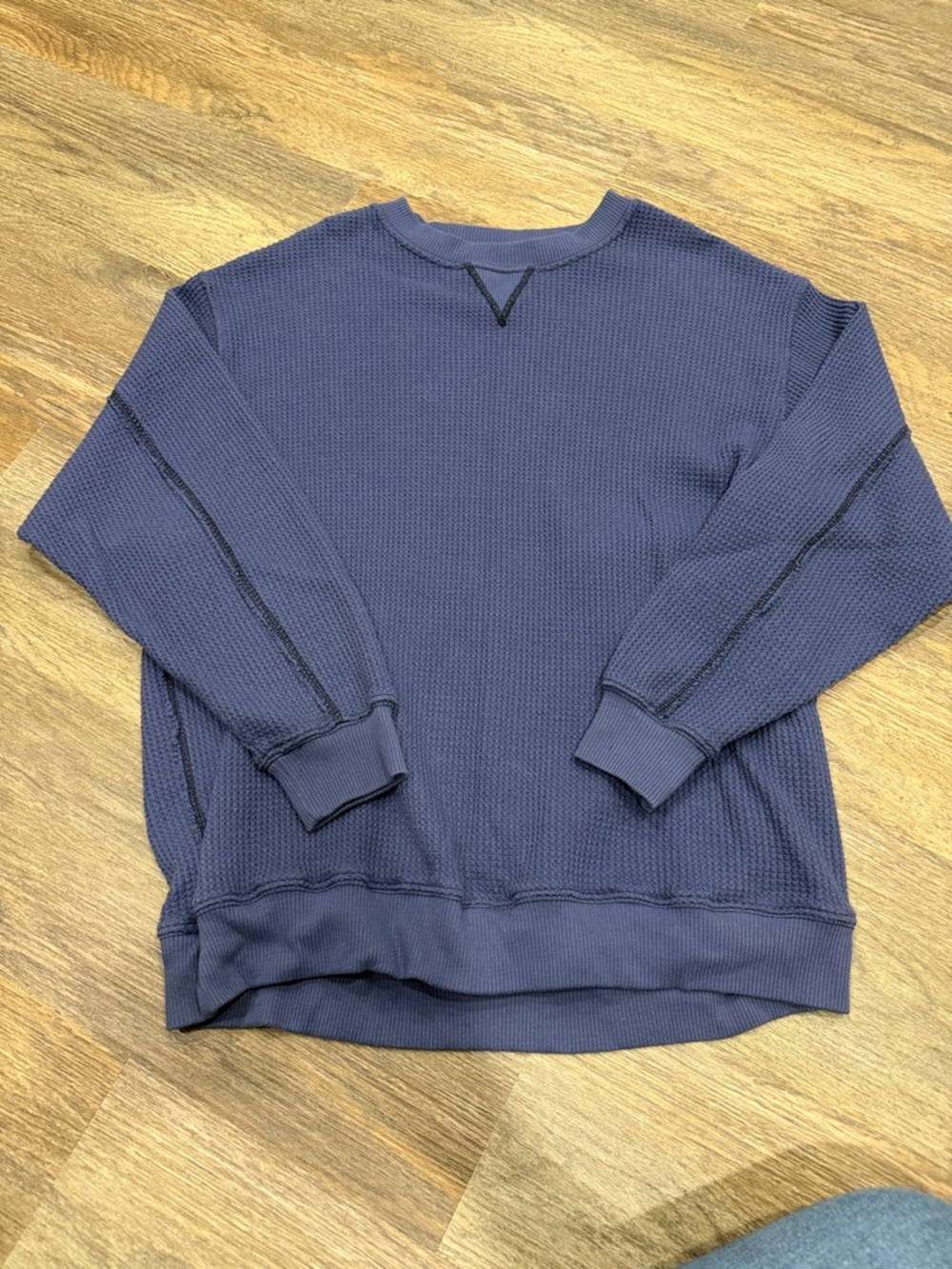 aerie Navy Waffle-Knit Pullover Sweatshirt